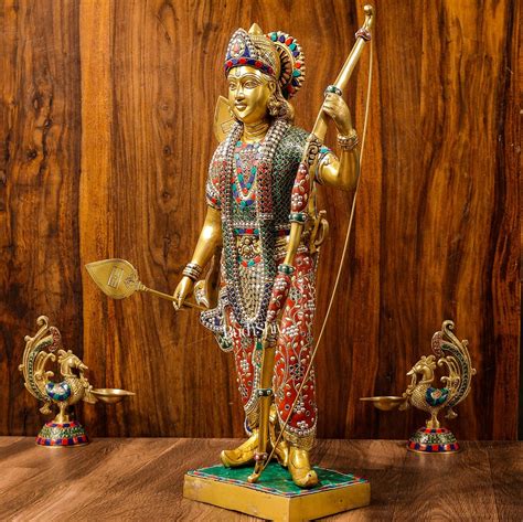 Buy Divine Lord Rama Brass Statue with Stonework - 26 Inch - Budhshiv.com