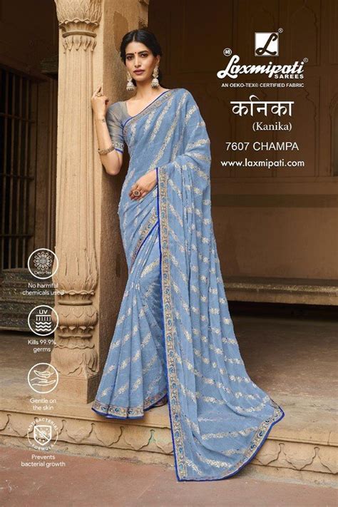 Laxmipati Kanika 7607 Blue Chiffon Saree – SANSKAR