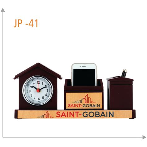 Wooden Table Clock With Pen Stand & Mobile Holder - JP 41 — Mudramart ...