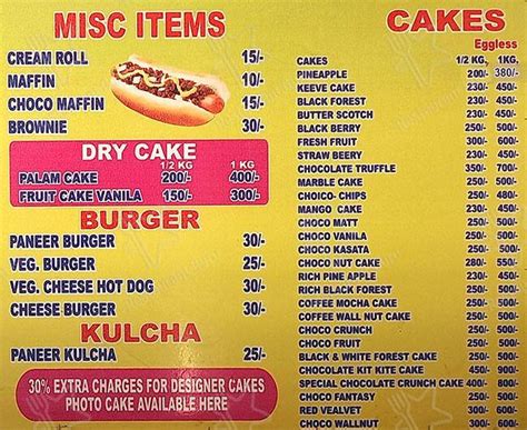 Menu at Cake Bakery, Delhi, G66Q+64P