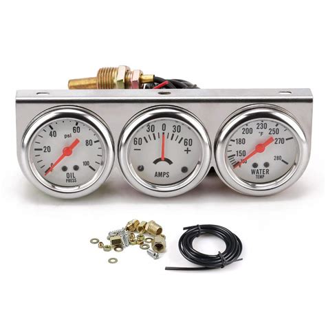 2'' 52mm Universal Chorme 12V DC Car Triple Gauge Kit Psi Oil Pressure ...