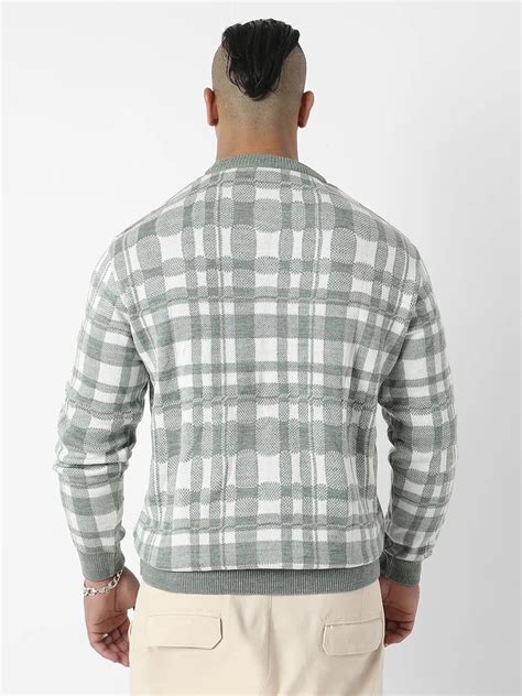 Plus Size Olive Green Tartan Plaid Knitted Pullover Sweater (3XL - 6XL ...