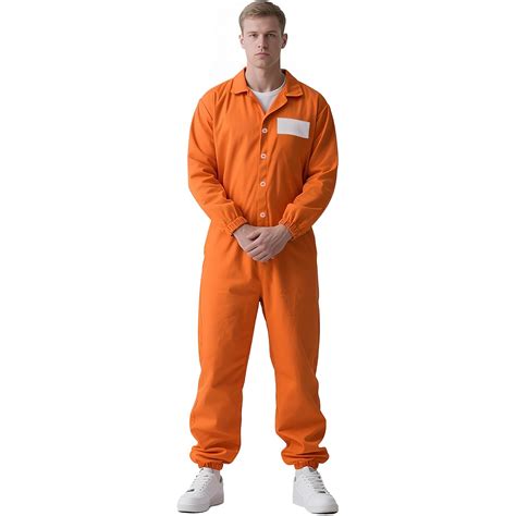 Orange Prison Jumpsuit Costume Mens Halloween Inmate Outfit Adult Jail ...
