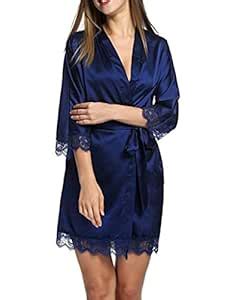 Buy ELEVANTO Women's Satin Solid Above knee Nightwear (Blue) Online at ...