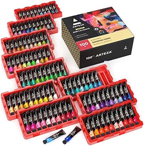 Arteza Acrylic Paint Set, 100 Colors, 0.41 fl Oz /12ml Tubes of Craft ...