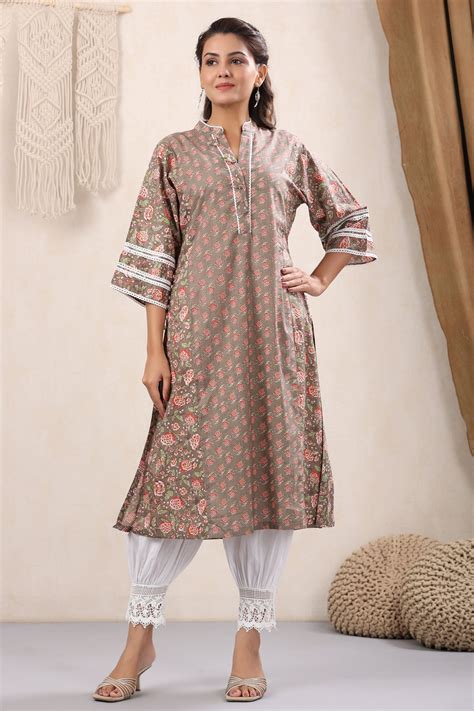 Chocolaty Floral Printed Cotton Kurta – Mayori Conscious Clothing