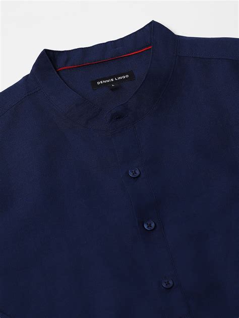 Men's Navy Mandarin Collar Long Sleeves Casual Shirt – DENNIS LINGO