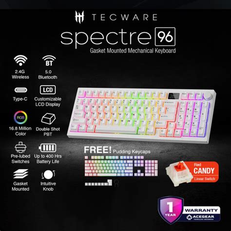 Promo TECWARE SPECTRE 96 WHITE WITH LCD AND KNOB CANDY RED SWITCH ...