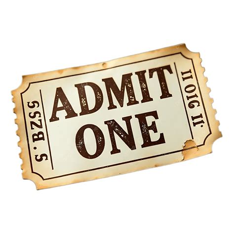 Vintage Admit One Ticket Stub, Admit One, Ticket, Vintage PNG Transparent Image and Clipart for ...