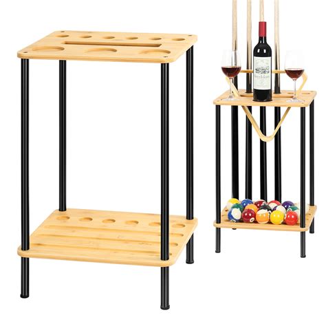 Oumilen Floor Pool Stick Holder Rack Stand, Natural Bamboo, 6-Hole ...