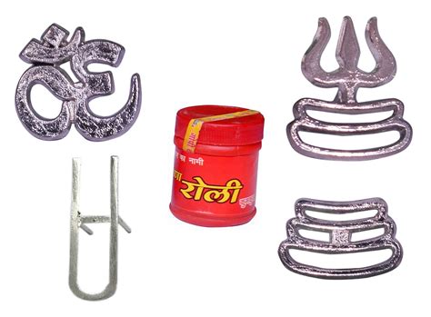 Moira Metal Tika Stamps with Vermilion Powder (Om, Trishul, Urdhva ...
