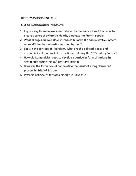 ERP RISE OF Nationalism IN Europe - HISTORY ASSIGNMENT CL X RISE OF ...