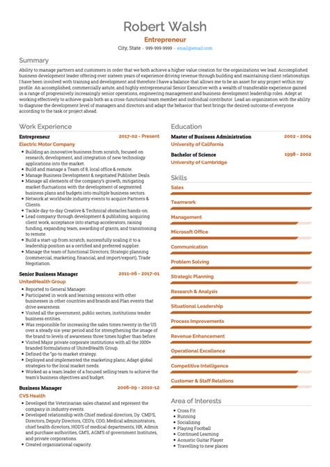 Entrepreneur CV Example 的图像结果