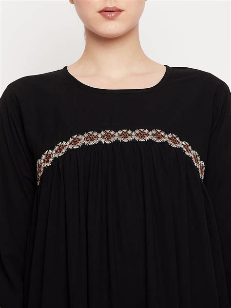 Nabia Women Black Solid Abaya Burqa with Black Georgette Scarf