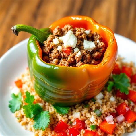 Colombian Beef and Cheese Stuffed Peppers with Rice Recipe | cookAIfood