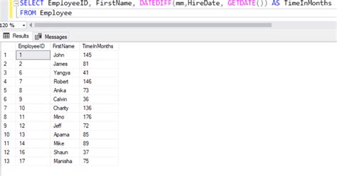 SQL Server DateDiff Function 的图像结果
