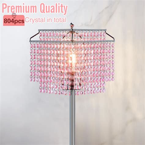 Pink Crystal Floor Lamps Huge 20" Lavender Pink Tiffany Style Stained