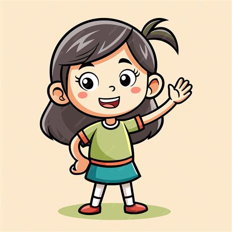Charming Girl Waving Hello Cartoon Vector Illustration | Premium AI ...