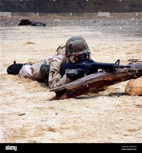 Soldier in training shooting automatic rifle; U.S. Army; Pennsylvania ...