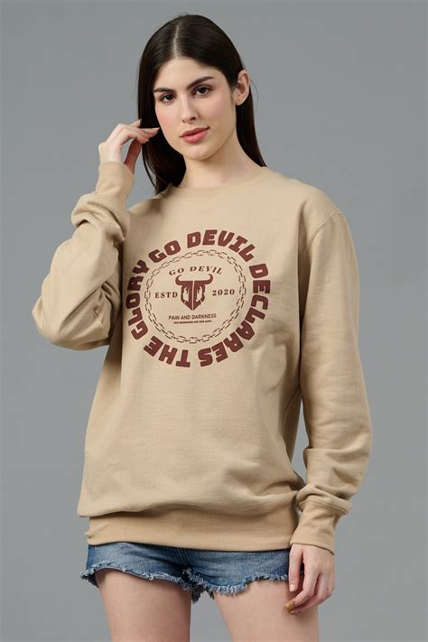 Go Devil Logo Printed Ivory Sweatshirt for Women - Go Devil