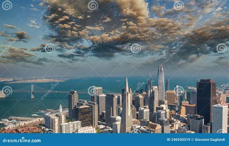Aerial View of Downtown San Francisco at Sunset, California - USA Stock ...