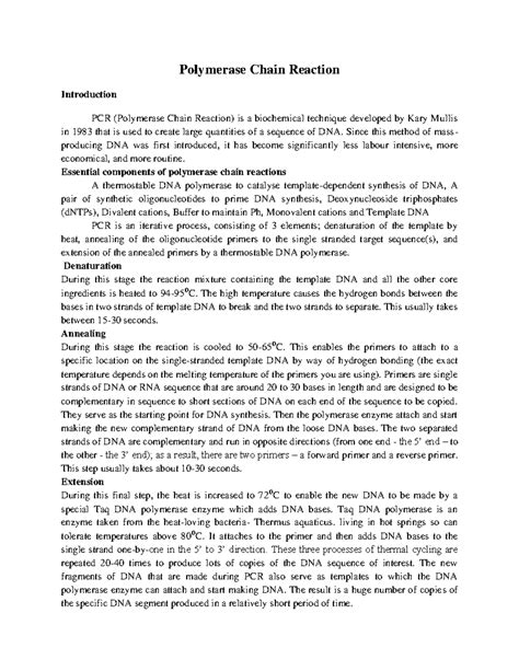 Sem 6biotech practical - Polymerase Chain Reaction Introduction PCR ...