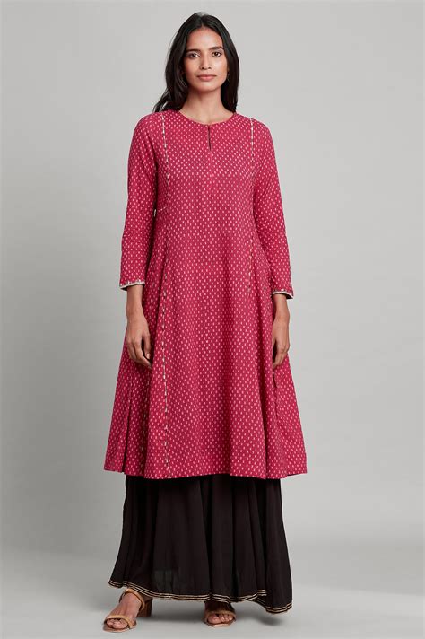 Buy Pink Hand Block Print Flared kurta @ 3999 | W for woman – wforwoman