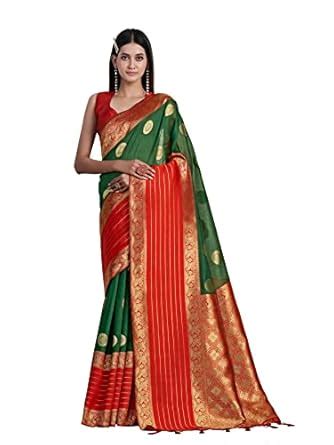 MIMOSA Women's Woven Design Kanjivaram Style Art Silk Saree With Blouse ...