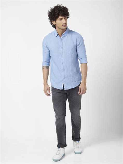 Spykar Men Carbon Black Cotton Stretch Comfort Fit Straigth Length ...