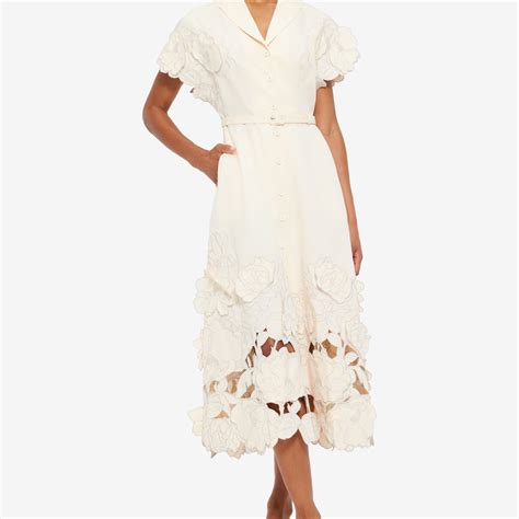 Aubrey Appliqué Shirt Midi Dress - Cream - LEO LIN