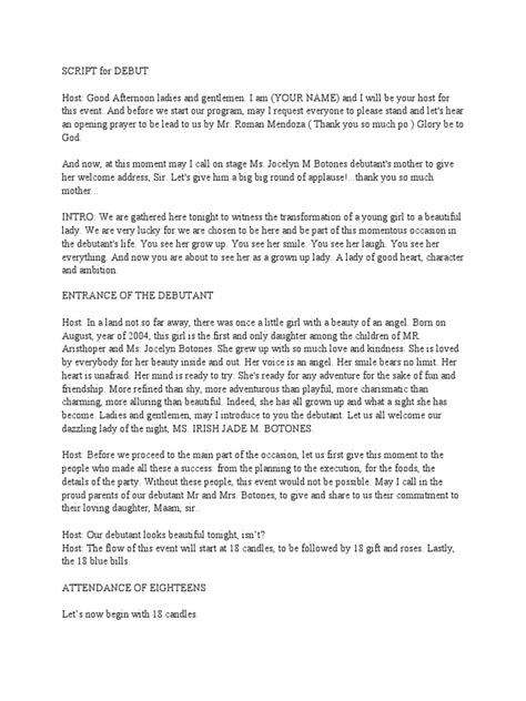 Image result for Example of Debut Program Script