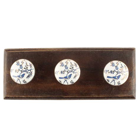Slate Blue Bird Ceramic Floral Wooden Hook