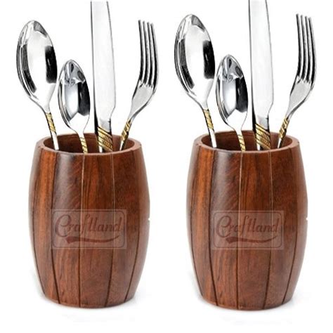 Buy Craftland Handmade Wooden (sheesham) Barrel Shaped Cutlery Holder ...