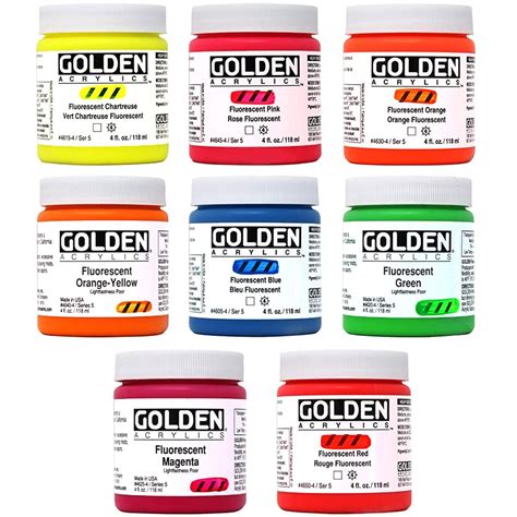 Golden Fluorescent Acrylic Colors Set | 4 Oz Heavy Body Acrylic Paint ...