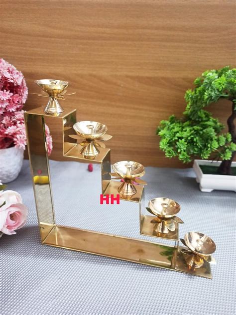 Buy Craftomanic® Brass 5 Stairs Diya for Puja Home Office Mandir Diya ...