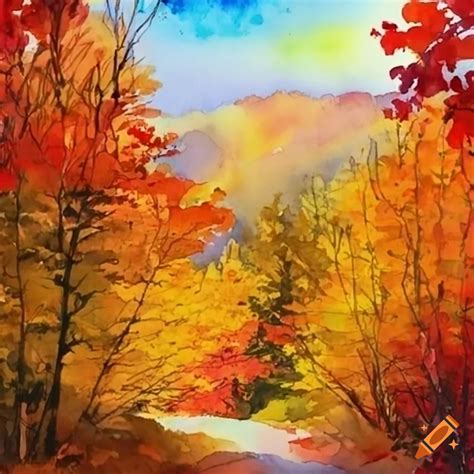 Autumn foliage in the blue ridge mountains, watercolor painting