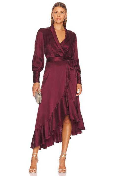 Zimmermann Silk Wrap Midi Dress in Burgundy | REVOLVE
