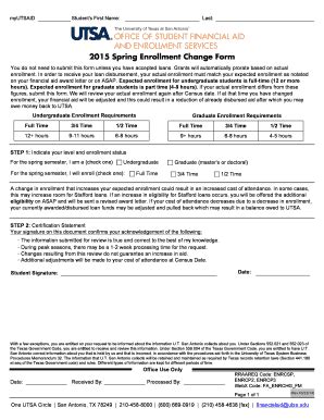 Fillable Online utsa 2015 Spring Enrollment Change Form - UTSA Fax ...