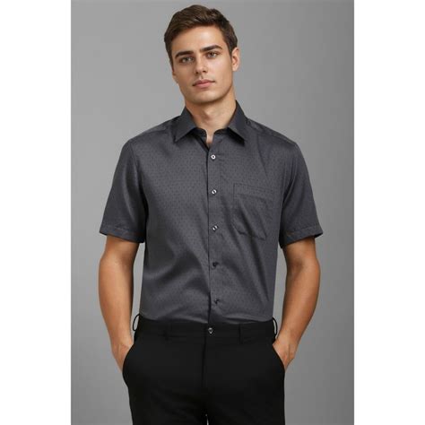 Buy Louis Philippe Men Grey Textured Half Sleeves Formal Shirt Online