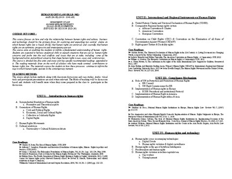 Human Rights Law Syllabus BLLB-902 - Aligarh Muslim University 2023-24 ...