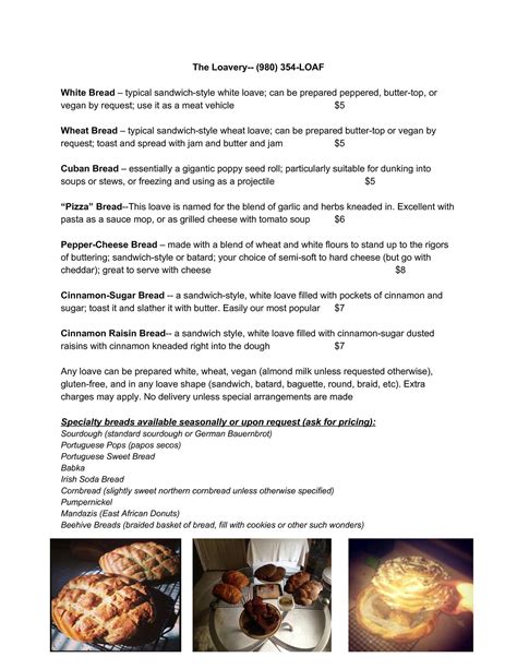 Menu at The Loavery restaurant, Providence