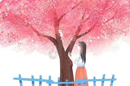 樱花与少女插画图片下载-正版图片400116790-摄图网