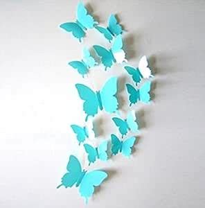 Buy SYGA 12 Pcs 3D Decorative Sky Blue Butterfly Wall Stickers Online ...