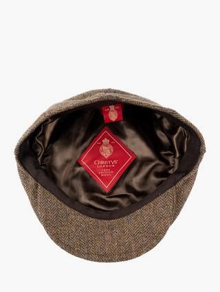 Christys' Herringbone Tweed Balmoral Flat Cap, Biscuit