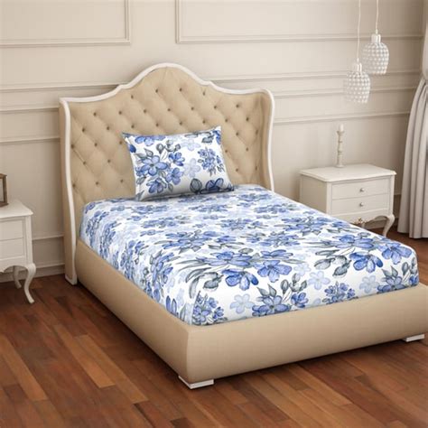 SPACES Blockbuster Blue Printed Cotton Single Bedsheet Set - 150x220cm ...