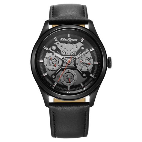 Buy Online Titan Octane Multifunction Black Dial Black Leather Strap ...