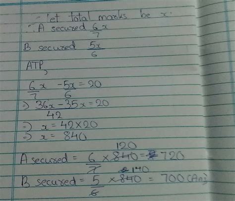in an examination,A and B secured 6/7 and 5/6 the total marks ...