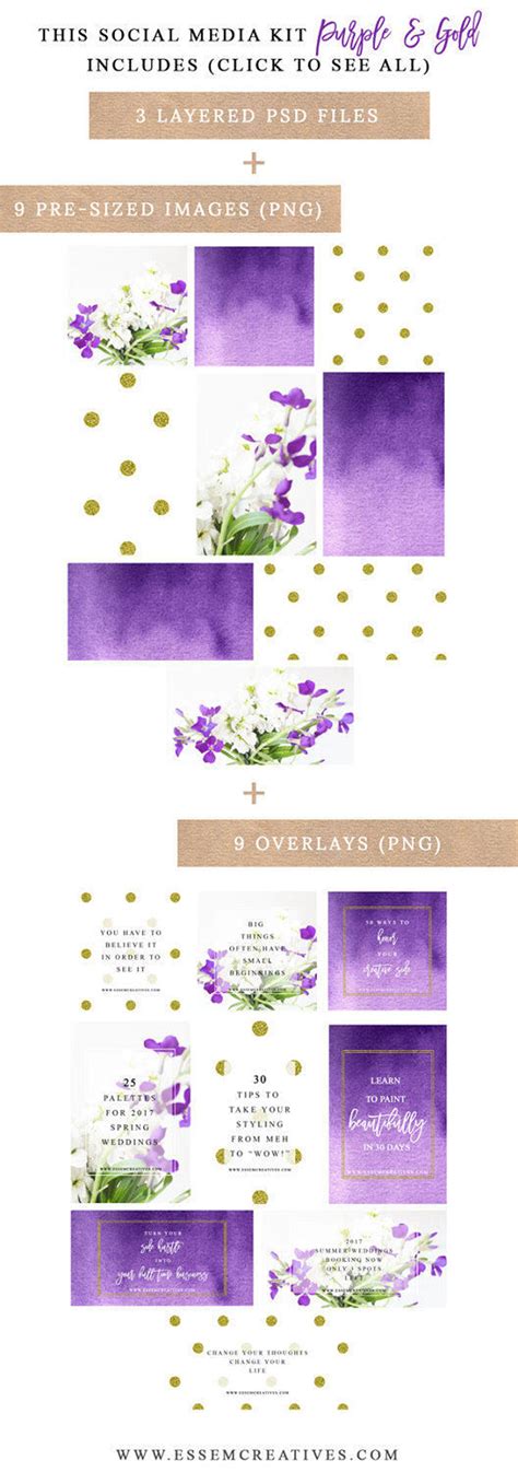 Buy Purple and Gold Social Media Templates, Purple Branding, Instagram ...