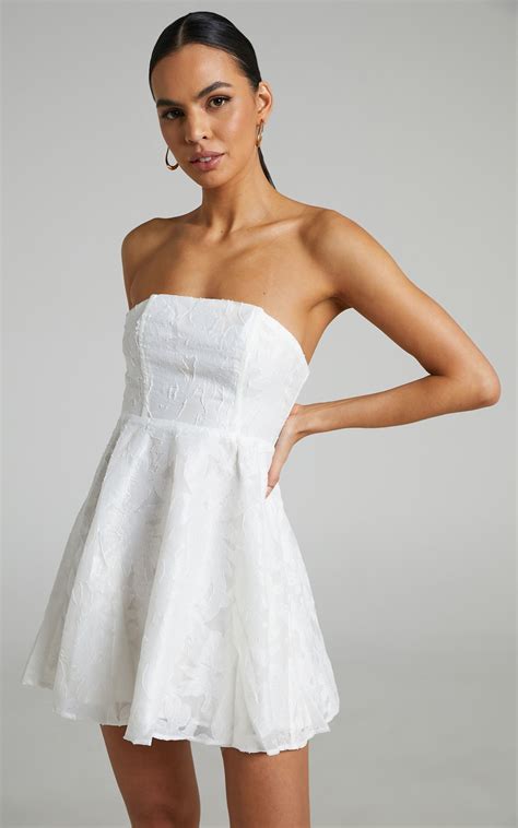 Isabel Strapless Bustier Mini Dress in White | White dresses graduation ...