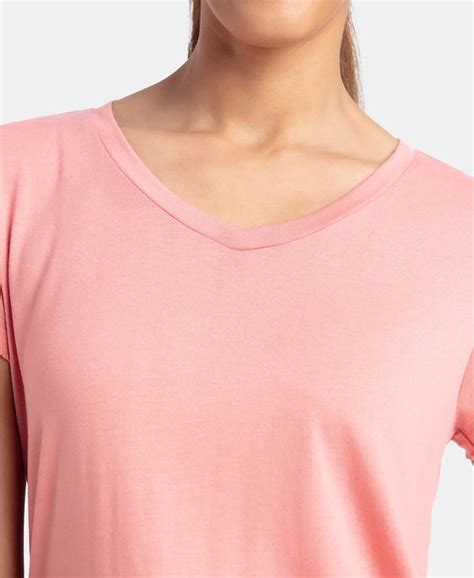 Buy Micro Modal Cotton Short Sleeve T-Shirt & Pyjama Sleep Set - Peach ...